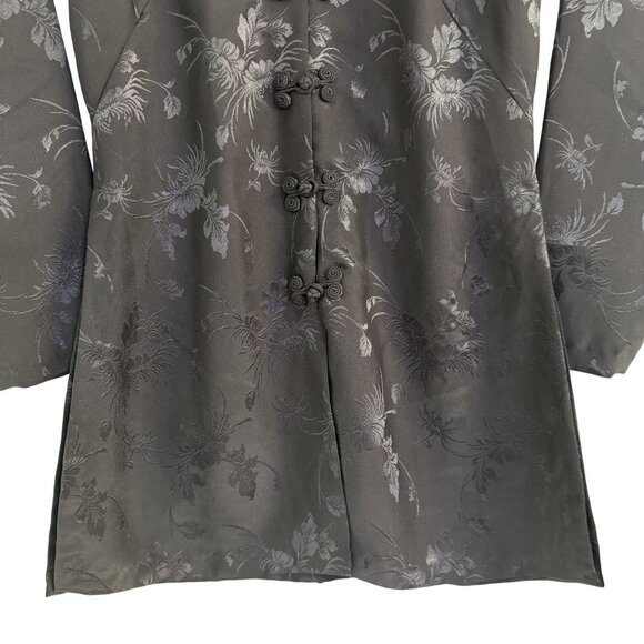 Vietnamese Black Womens Floral Long Sleeve V-Neck Tunic Frog Closure Jacket S - Picture 4 of 5